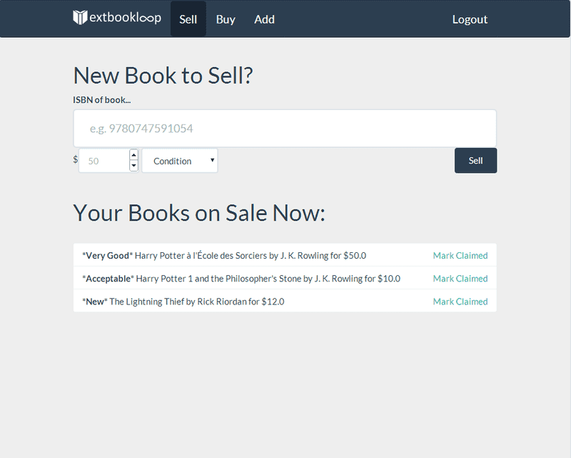 TextbookLoop sell screen